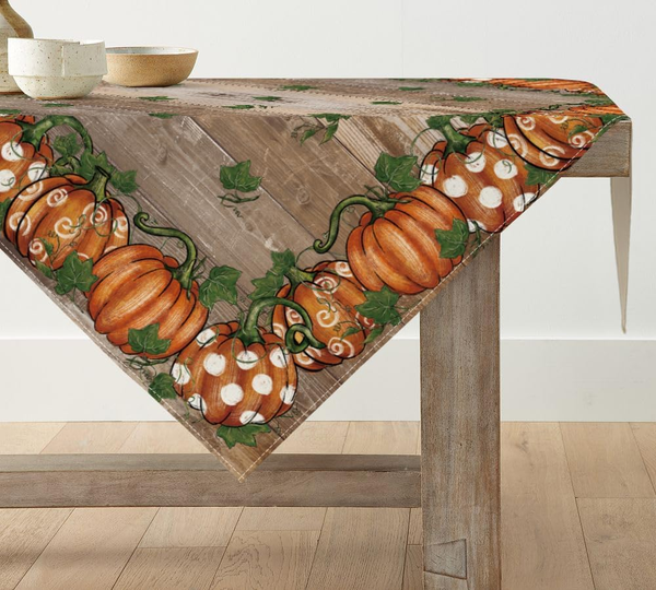 Planken KüRbisse Herbst Tischdecke, Saisonnal TischwäSche KüChe Dekoration Drin-image