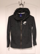 Nike Hoodie Kids XL Gray Cotton Long Sleeve Youth Classic Logo Full Zip