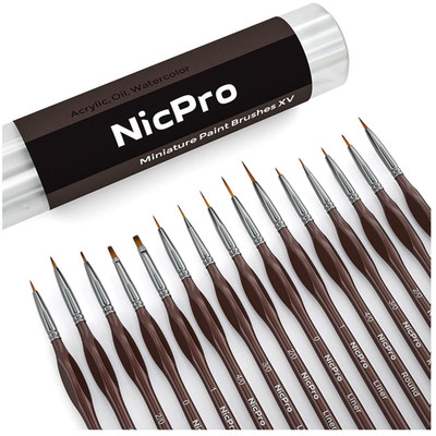 Nicpro 15 Stück Miniatur Pinsel Set Acryl Aquarell Öl Malen Nach Zahlen Detail