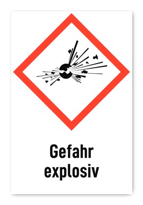 Gefahr explosiv - Gefahrensymbol mit Text (deutsch) (rot/weiß) - hochkant - G...