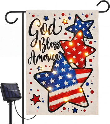 Lighted Patriotic 4Th of July Garden Flag Solar God Bless America 12X18 Inch Lig