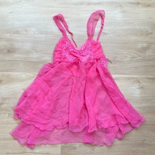 Vintage Victoria's Secret Gold Label Hot Pink Babydoll Teddy Medium Sheer RARE