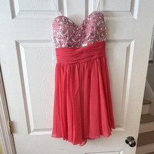 Pink Formal Dress with Silver Sequin Bodice and Chiffon Skirt