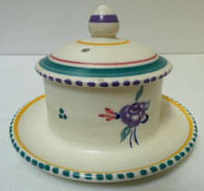 VINTAGE POOLE POTTERY ART DECO FLORAL HAND PAINTED LIDDED SUGAR POT