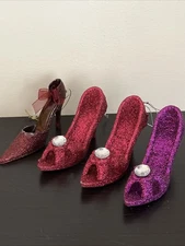 Christmas Ornament  4 High Heel Shoe Victorian Style 3”  Glitter Red Pink Purple