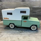 vintage 1960's tonka toys sea foam light green metal pickup truck with camper