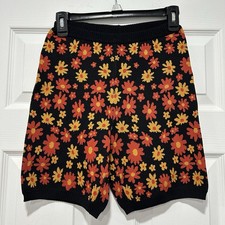 NWT Current Air Anthropologie Women’s Size Small Knit Floral Shorts Black Yellow