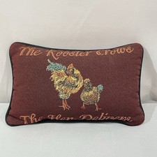 Decorative Tapestry Pillow Rooster Crows Hen Delivers Fun Novelty Red Black 8x12