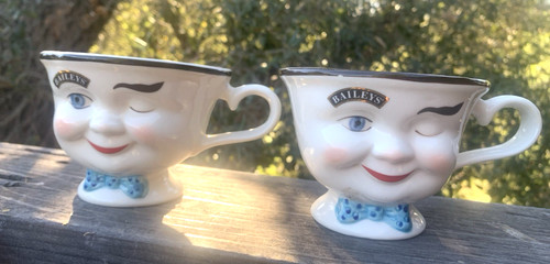 Baileys Irish Cream Mugs Yum Winking Eye Blue Bow Tie Set-2 Limited Edition
