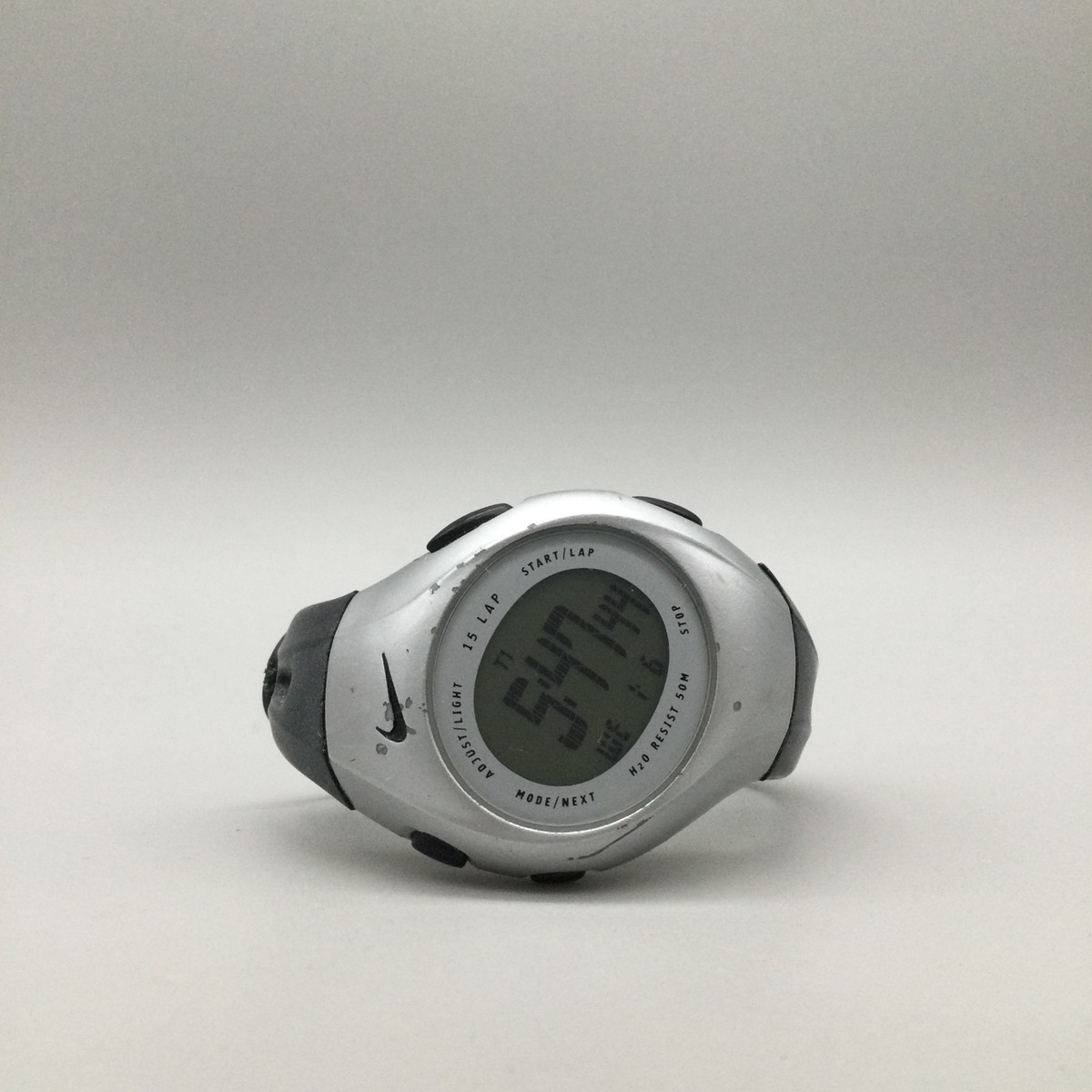 Nike Triax Watch Unisex 38mm Silver Tone Digital 15 Lap Stainless