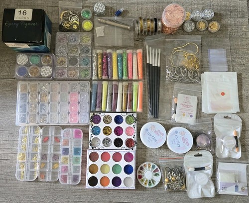 HUGE LOT RESIN ART ACCENTS GLITTER PIGMENTS DRIED FLOWERS FOIL CONFETTI UV CLAY