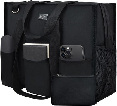 NGIL Utility Canvas Work Tote Bag with 13 Pockets for Women, Medium, Black