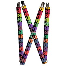 Suspenders - 1.0 - Checker Stripe Skulls Black/Multi Neon ACC NEW