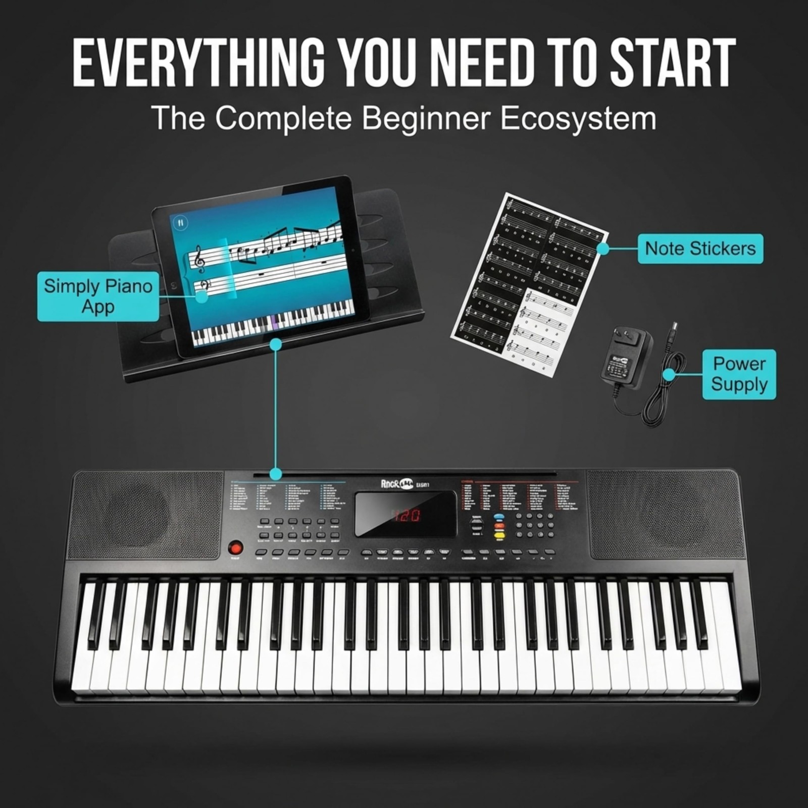 RockJam RJ361 Tastiera Pianoforte 61 Tasti Compatta per Principianti Pianola foto 2