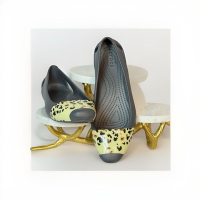 Crocs Sienna Ballet Flats Sz 9 Leopard Iconic Comfort Slip On Comfort Work New