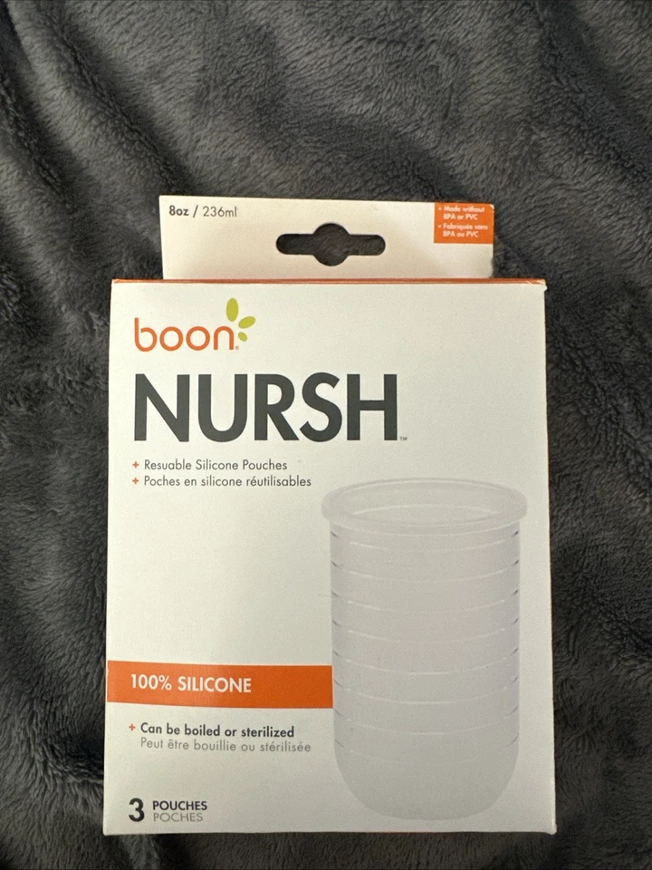 (3) 8oz Boon Nursh Reusable Silicone Pouches for Baby Bottle NEW - Изображение 2 из 3