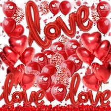 Valentines Day Decorations - 50+ Pcs Luxury Romantic Set with 3 Script Red