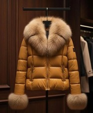 Women's Lambskin Leather Puffer Jacket with Real Fox Fur Collar & Cuff (XSS-2XL)