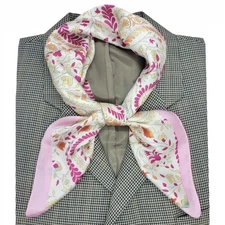 ✨Luxury Silky Square Scarf Pink Magenta Beige Paisley Vintage Print Wrap Stylish