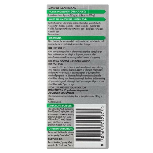 2 x Nurofen Zavance Ibuprofen Pain Headache Migraine Relief 24 Caplets 256mg - Picture 8 of 12