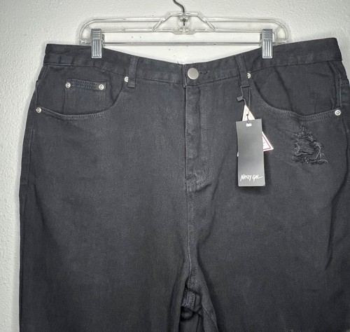 Nasty Gal Ripped Distressed High Waisted Jeans Women's 14 Black Grunge NWT - Picture 3 of 20