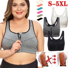 Women's Zipper Front Sports Bra Wireless Post-Surgery Bra Full Support Plus Size