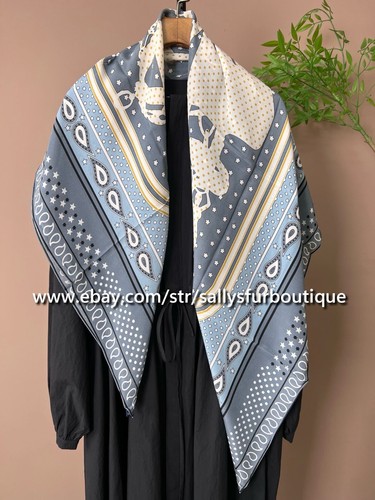 Sallys 100% Chiffon Silk Wrap Scarf Beach Sarong Paisley Saddle Print Shawl 43" - Picture 2 of 18