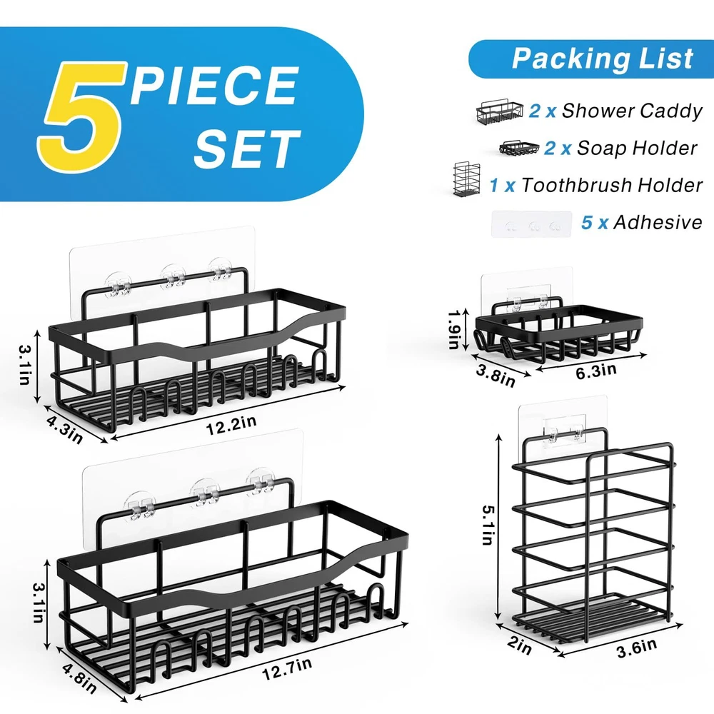 Shower Caddy 5 Pack,Adhesive Shower Organizer for Bathroom Storage&Home Decor...