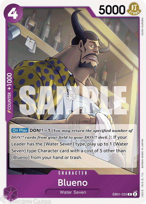 EB01-033 Blueno : Rare Foil One Piece English TCG Card : EB01: Extra Booster - M