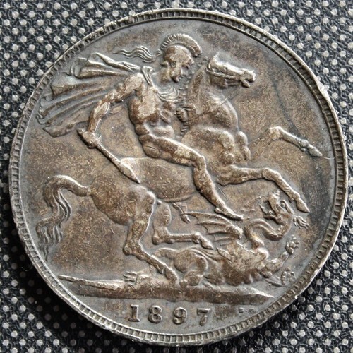 1897 Great Britain Crown .925 Sterling Silver Coin BETTER DATE Royal Mint pound - Picture 3 of 4