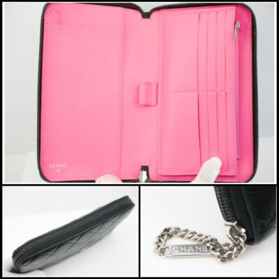 ○Chanel Cambon Line Round Zipper Long Wallet A26710 Calfskin
