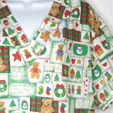 CECICO Large Scrub Top White Christmas Winter Teddy Bears Medical Nurse Dental