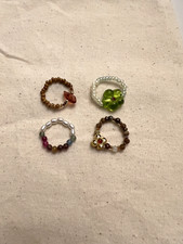 Set of 4 Handmade Colorful Beaded Rings - Adjustable