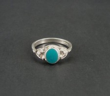 Flower Sides with Turquoise Stone Band Sterling Silver 925 Ring Size 6 1/2