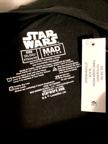 STARS WARS DARTH VADER Black Graphic Print Short Sleeve Crew Neck Tee Sz. 3XL* - Picture 5 of 5