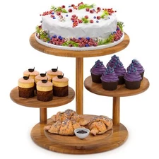 Brown Acacia Wood Cupcake Stand 4 Tier Dessert Tower Holds 50 Cupcakes