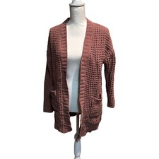 Moon & Madison Women’s Size XS Dusty Rose Chunky Knit Open Cardigan Sweater
