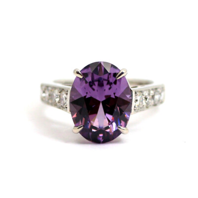 18K WHITE GOLD RING 4.10 CT OVAL SHAPED SPINEL 0.65 CTW DIAMOND H VS1