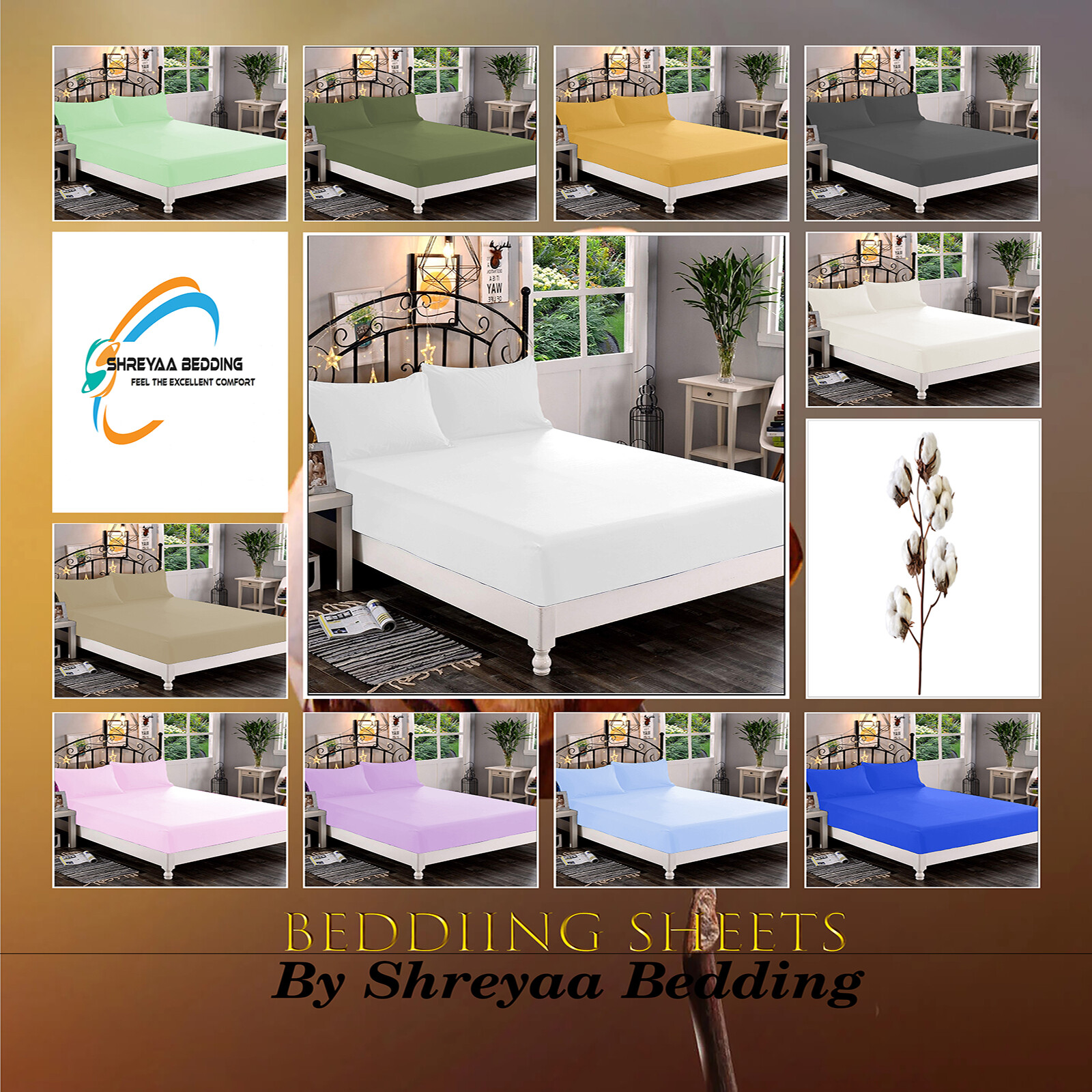Ideal Deep Pocket Fitted Sheet with 2 Solid Pillowcases for Twin Beds