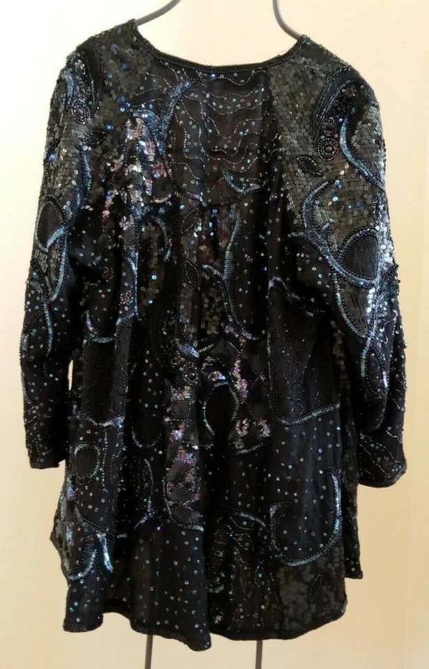 Chaqueta Mariposa Diane Freis Vintage Seda Hecha a Mano Lentejuelas ($495) Foto 2 de 4