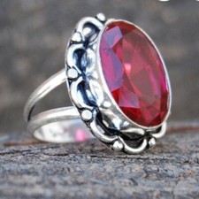 Garnet Gemstone 925 Sterling Silver Handmade Ring Women Valentine Jewelry C-589