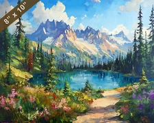 North Cascades with alpine lakes oil painting 8x10 Print