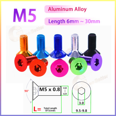 M5 Allen Flat Countersunk Head Screws Hexagon Bolts Aluminum Alloy 6mm~30mm