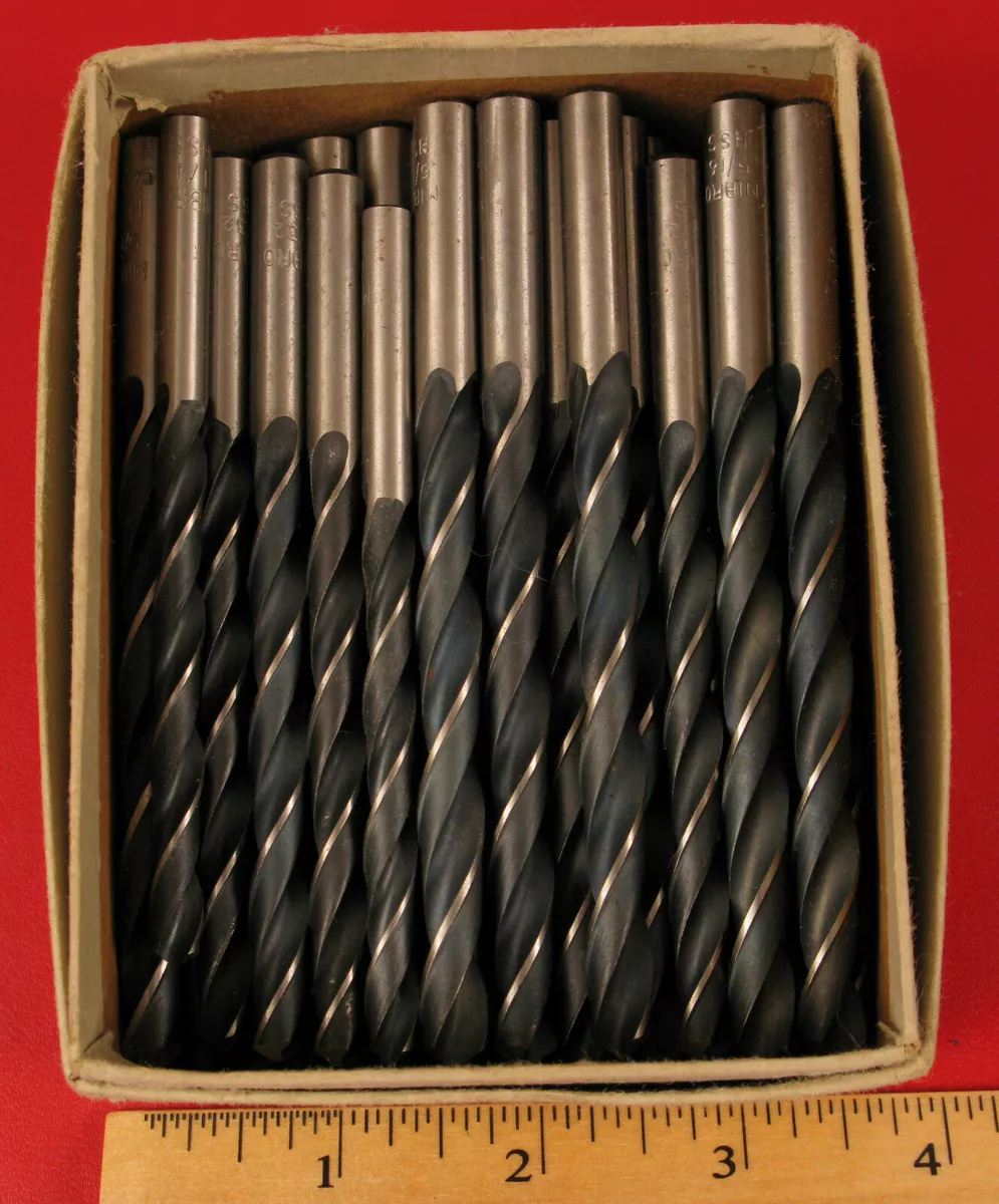 VINTAGE BOX OF 60 MIBRO HSS METAL DRILL BITS ASSORTED SIZES 1 4