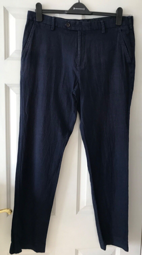 Blue Linen Trousers Size 36" Regular Leg 31.5” Pockets & Zip Closure