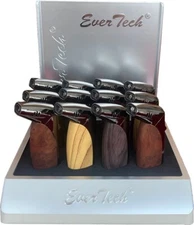 12 Wooden Finish Double Jet Torch Lighter Adjustable Flame W/Cigar Puncher Light