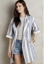 Elevenses By Anthropologie Linen/cotton Blend Striped Jacket Size Xs Oversized