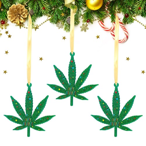 Roowest 12 Pieces Christmas Leaf Ornament Happy Holidaze Plant Decorations Ch...