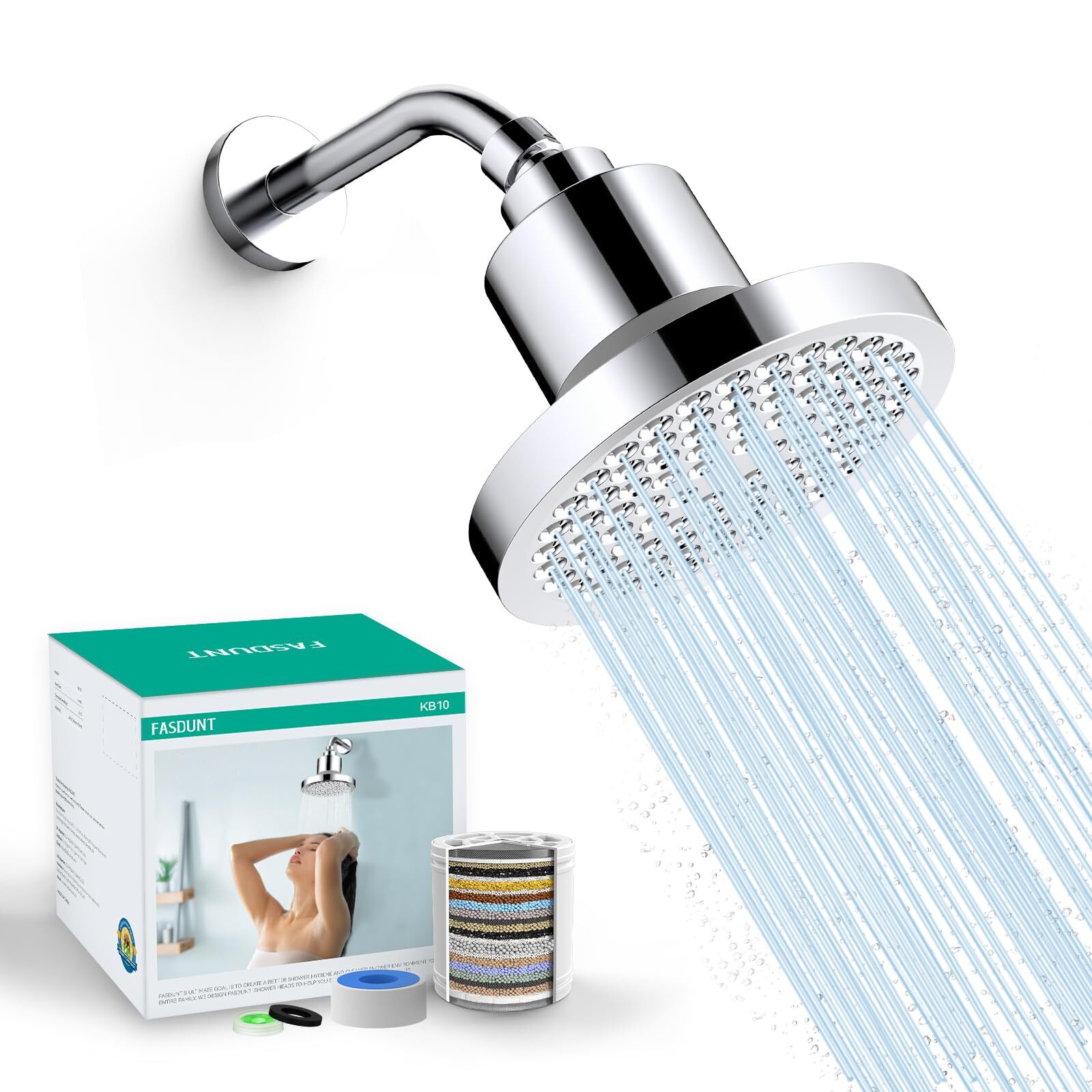 Filtered Shower Head, Anti-Clog High Pressure Shower Heads with 20-Stage Filt...