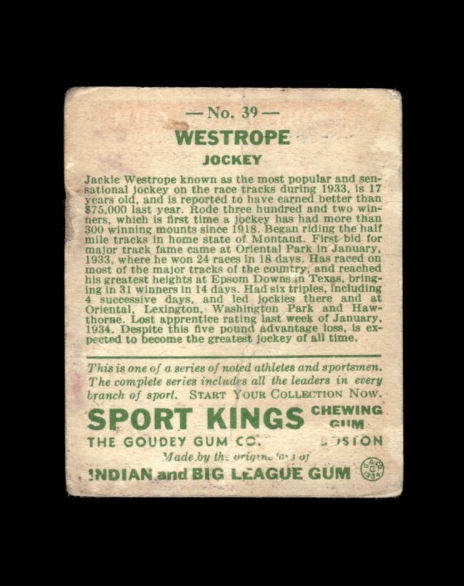 1933 Goudey Sport Kings Set-Break # 39 Jack Westrope LOW GRADE (filler ...